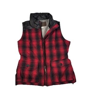 Bob Timberlake‎ Vest Mens Medium Red Black Plaid Wool Down Puffer Hunting